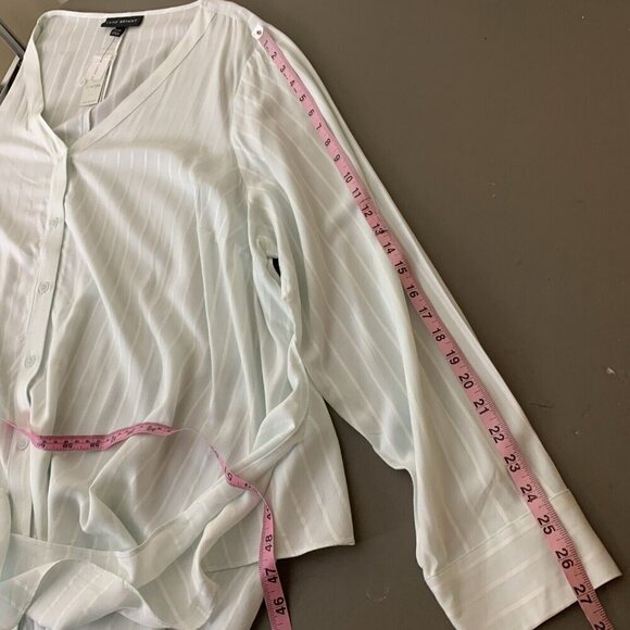 Lane Bryant Womens Top 22 24 Long Sleeve Wrap Tie Green Rayon Stripe NEW Shirt - Picture 16 of 16